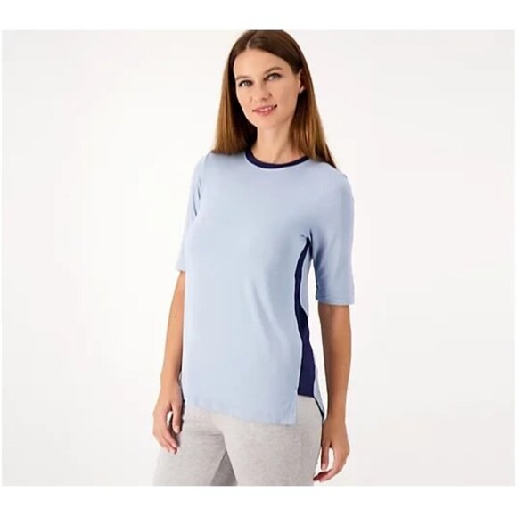 Cuddl Duds Tops - Cuddl Duds Softwear with Stretch Elbow Sleeve Top Cloud Blue,Small A518557